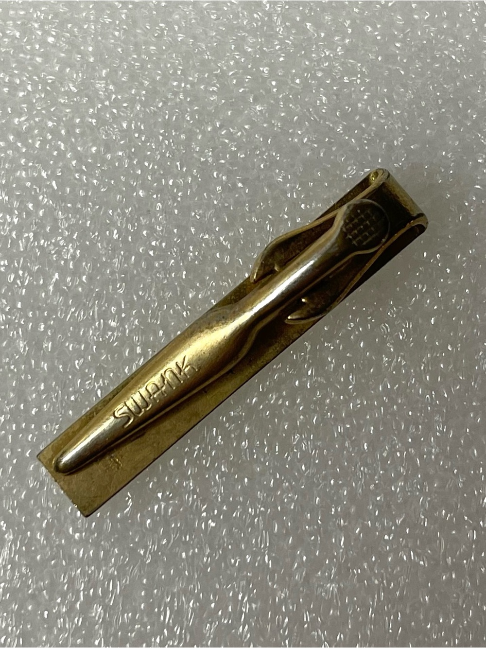 Vintage Swank Gold Tone Offset Tie Bar Clip Signed